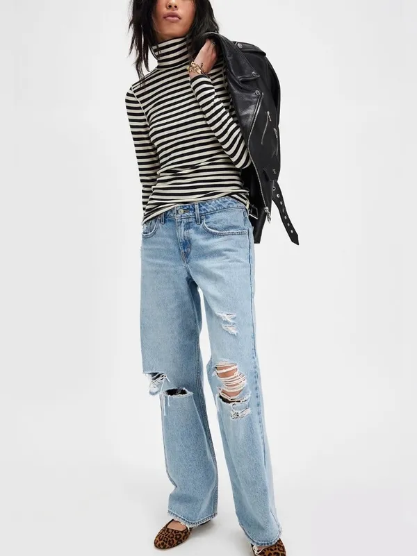 NWOT Free People We The Free Good Good Stripe Turtleneck- black ivory combo - XS - Image 6