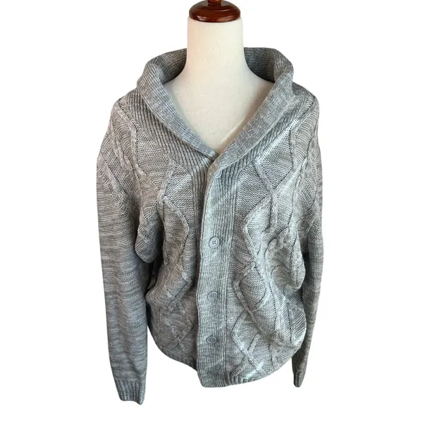 Park Slope New York Gray Cable Knit Shawl Collar Cardigan Size L - Image 4