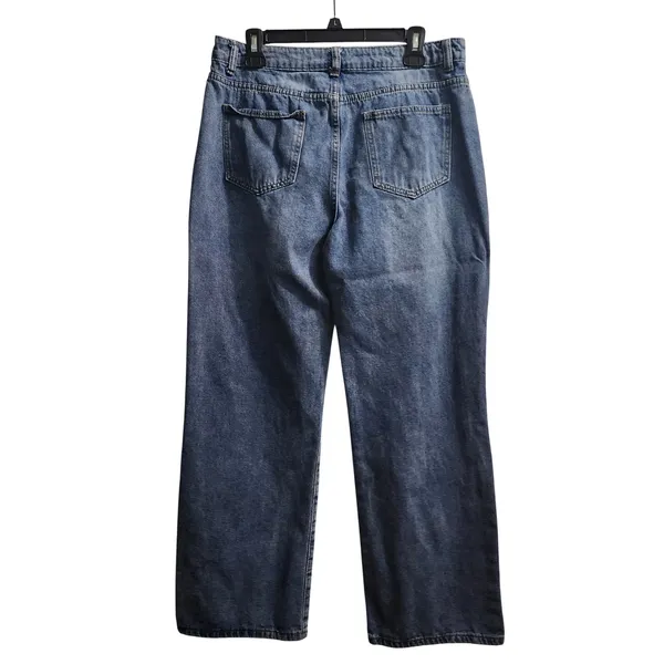 Women's XL Blue Denim Wide Leg Jeans High Rise Button Fly Casual Everyday‎ - Image 3