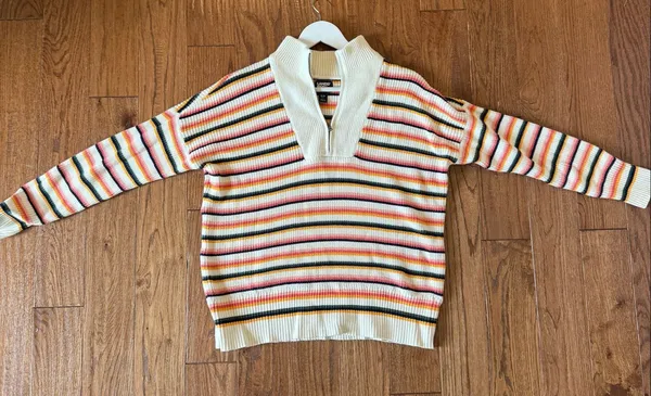 Lands’ End cotton drifter multi color ribbed pullover sweater S - Image 7