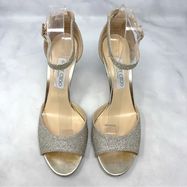 Jimmy Choo Annie 85 Glitter Ankle Strap Open Toe Mid Height Sandal Heels Formal - Image 5