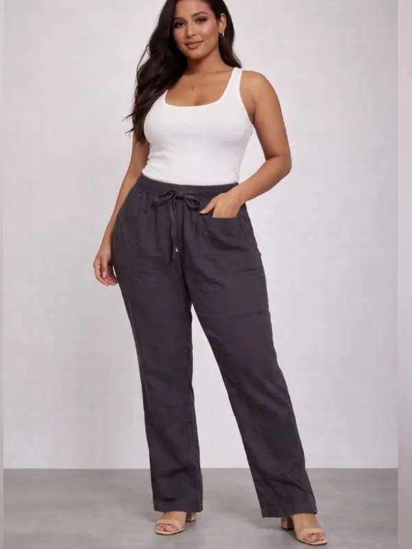 NWT ZARA Linen Blend Drawstring Pants in Charcoal‎ Grey size Small - Image 10