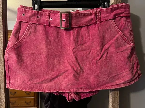 SheIn Pink Denim Buckle Mini Skort - Image 2