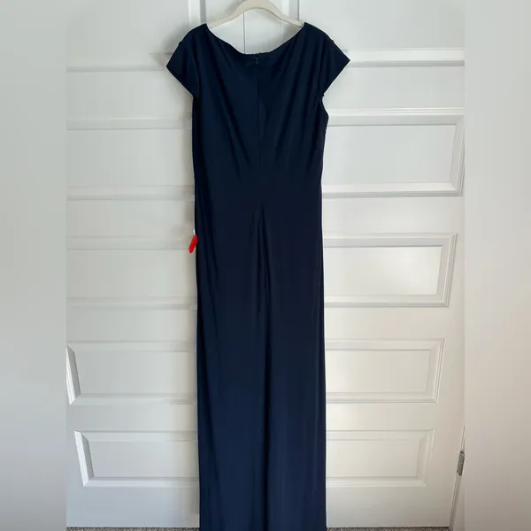 Ieena for‎ Mac Duggal V-Neck Ruched Jersey Gown Navy Size 10- NWT - Image 7