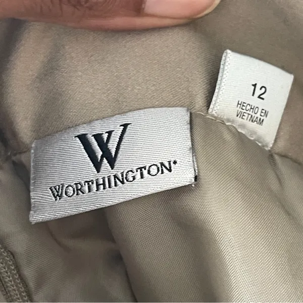 WORTHINGTON | Tan Khaki A-line Midi Skirt Sz 12 - Image 5