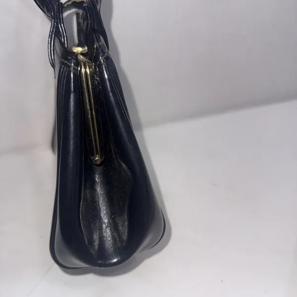 Vintage Black Patent Leather Old Money Minimalist Classic Top Handle‎ Bag Purse - Image 6