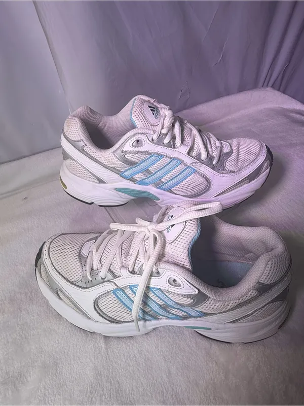 adidas White and Light Blue Women’s Athletic Running Shoes - Image 3