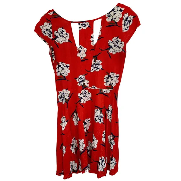Abercrombie & Fitch Red White Floral Cutout Short Sleeve Mini Dress Womens Sz S - Image 2