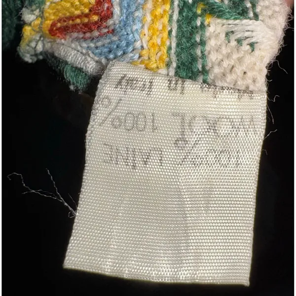 Vintage Jacques Gilles Wool Rainbow Chevron Cardigan Medium Retro 70s Italy Flaw - Image 9