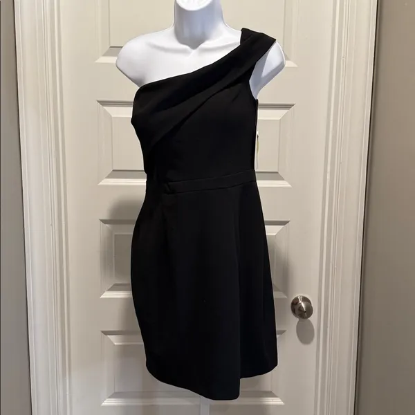Aqua NWT‎ Size 12 Black One Shoulder Asymmetrical Sheath Cocktail Dres - Image 4