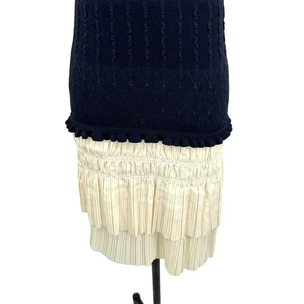 Anthropologie Current Air‎ Pleated Mini Dress Navy Blue Ivory White Size Large - Image 6