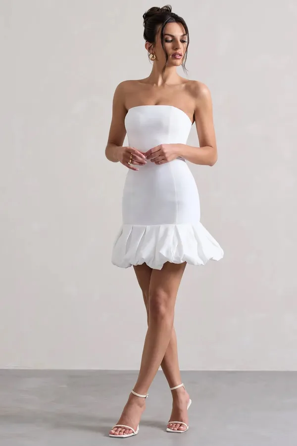 Club L White Bandeau Mini Dress With Ruffle Trim - Image 4
