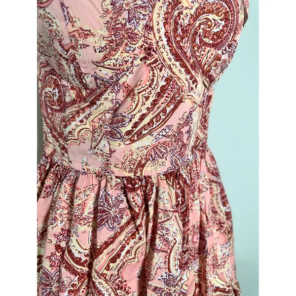 BOG Collective Paisley Print Tiered‎ Mini Dress Tie Shoulder Pink XS - Image 2