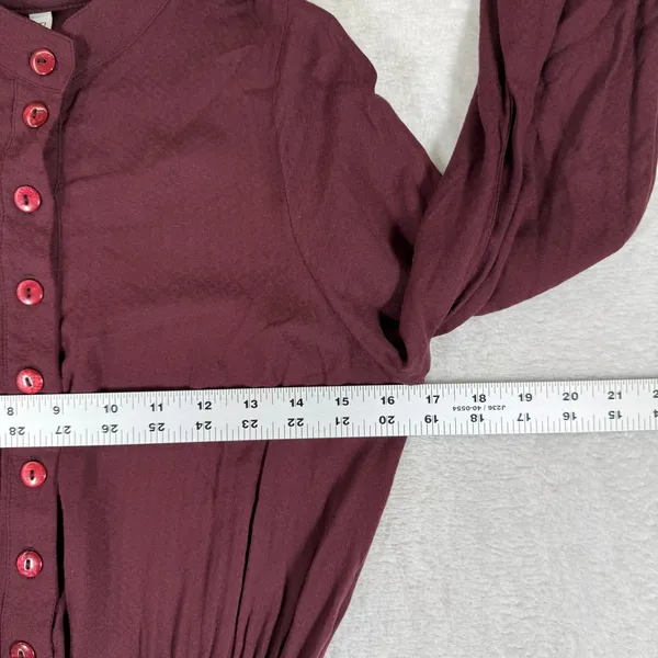 Rachel Pally Burgundy Ruffle Bell Sleeve Mini Dress XS Maroon Button Front‎ Boho - Image 4