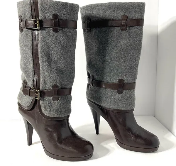 Kennedy Wool/Leather Boots Gray Brown Size 8B - Image 3