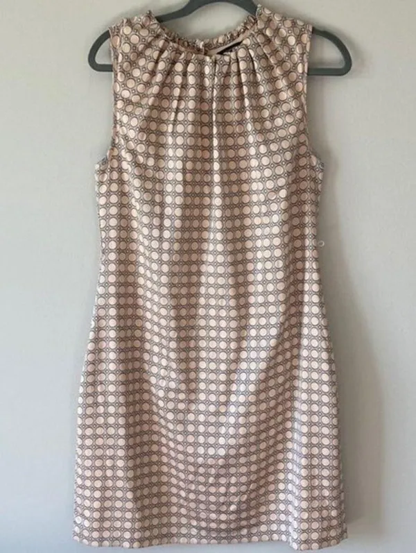 Manguun Collection Retro Dot Shift Silky Dress Size US 6 UK 38 Peach Color - Image 2