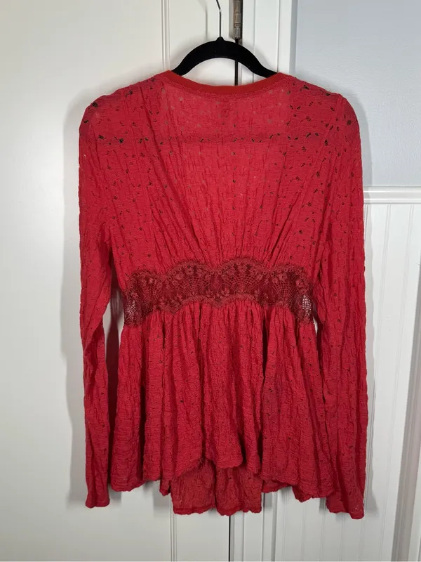 Y2k Free People Red Snap‎ Front Lace Long Sleeve Size medium Victorian feminine - Image 4
