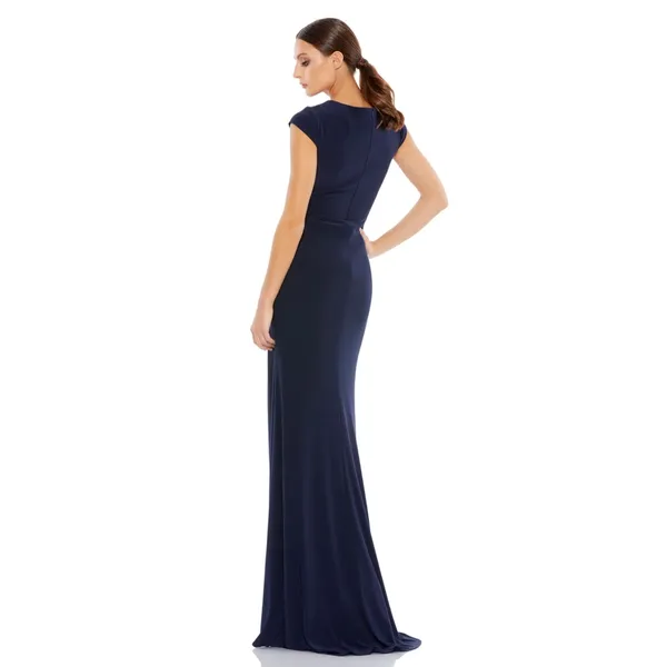 Ieena for‎ Mac Duggal V-Neck Ruched Jersey Gown Navy Size 10- NWT - Image 2