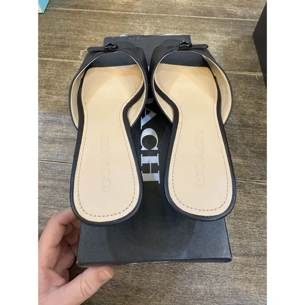 Coach Bow Kitten Heel Sandals in black leather Size 6.5 Peep Toe - Image 8