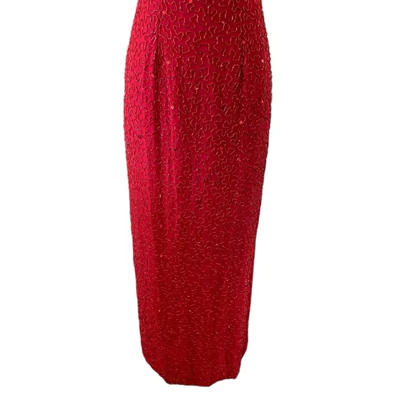 Vintage Sean Collection Red Silk Beaded Gown with Open Back - Image 6