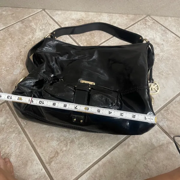 Michael Kors Black Patent Leather‎ Satchel Shoulder Bag Designer Purse EUC - Image 11