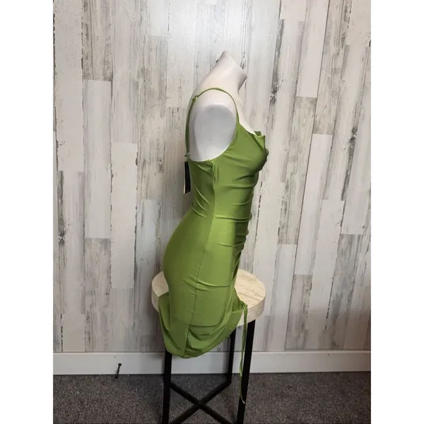 Inspired Hearts Green Satin Ruched Side Bodycon Dress – Size M - Image 3