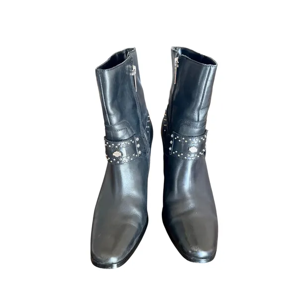 Harley-Davidson Womens Black Leather Studded‎ Harness Ankle Boots Pointed Size 8 - Image 2