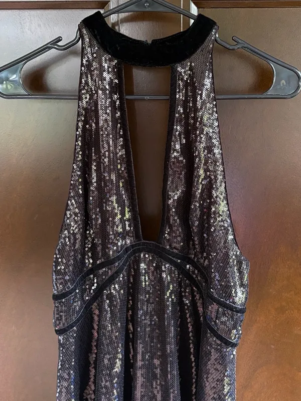 EUC Free People Film Noir Sequined Halter Mini Dress Black Size 4 - Image 6
