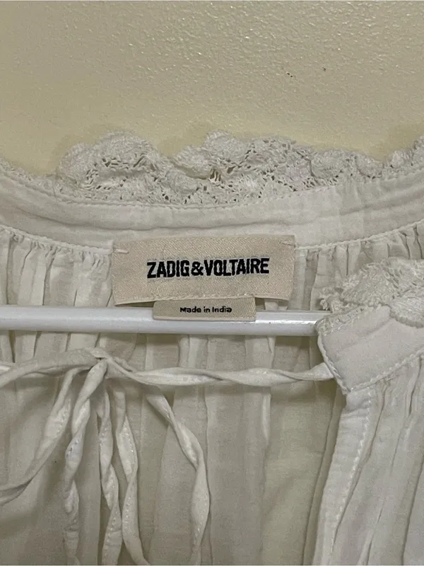 Zadig & Voltaire White Boho Lace-Trim Peasant Blouse - Image 6