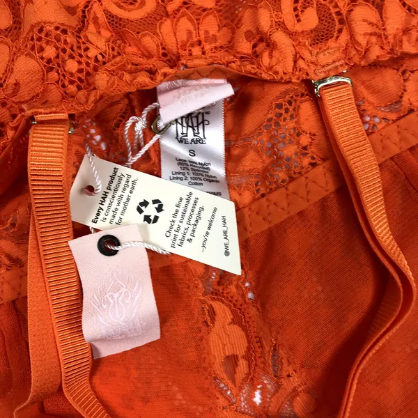 FREE PEOPLE X HAH Lace Bodysuit Sz S Burn Orange Feminine Party Resort Boho NWT - Image 11