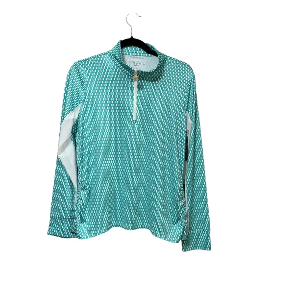 Stella Parker Sport Teal White Geometric Quarter Zip Pullover Mesh Venting L - Image 2