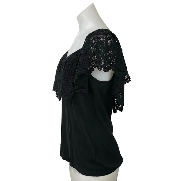 LAUREN Ralph Lauren Women's Black Lace Off The Shoulder Cotton Blouse Top Size L - Image 3