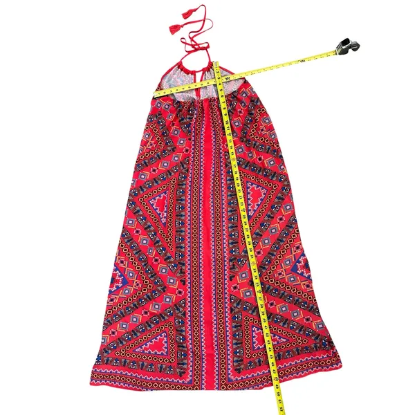 Flying Tomato Red Multicolor Geometric Halter Maxi Dress size medium - Image 4