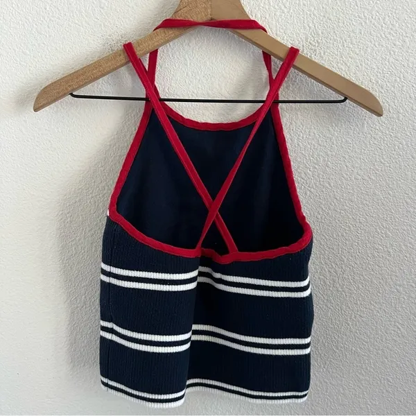 Hollister Blue White Red Thick Ribbed Knit Strappy Back Medium - Image 3
