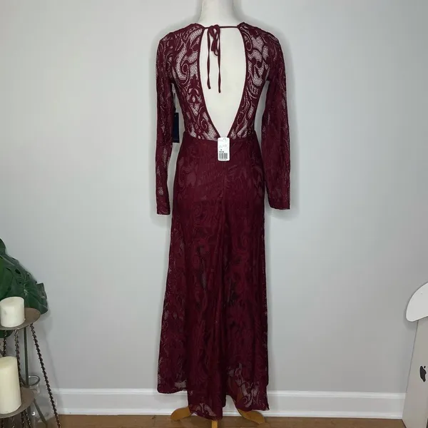 Forever 21- Burgundy Long Lace Dress - Image 5