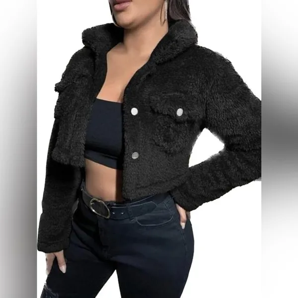 Chic Black Teddy Jacket for Women - Image 2