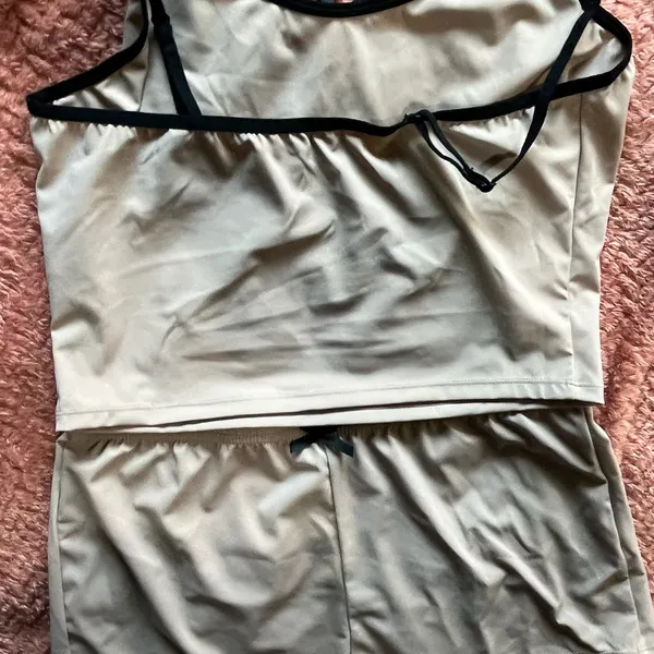 Cream and Black Pajama Set with Soft Fabric and Minimalist Design Bottoms+Top - Image 5