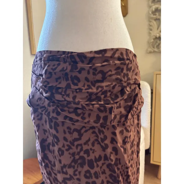 Reformation Leopard Evalin‎ Low Waist Midi Skirt Side Slit Rushed Size 8 - Image 4