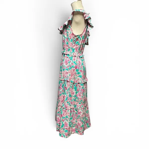 J.Crew Printed Ruffle Midi Dress Blue Pink Floral 10 - Image 3