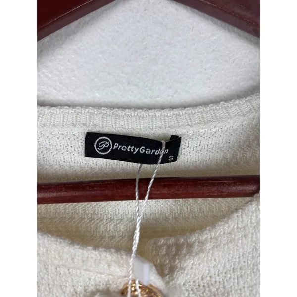 PrettyGarden Knit Sweater Vest S White Gold Button Textured‎ Sleeveless NEW - Image 5
