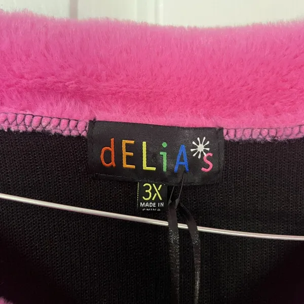 Delia’s By Dolls Kill Caught On Camera Zip Up Sweater Faux Fur Pink Collar Sz 3X - Image 7