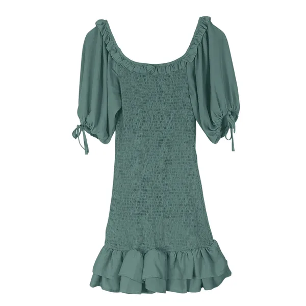 A Love Like You Dress Cottagecore Puff Sleeve Mini Dress Green Smocked Ruffle S - Image 5