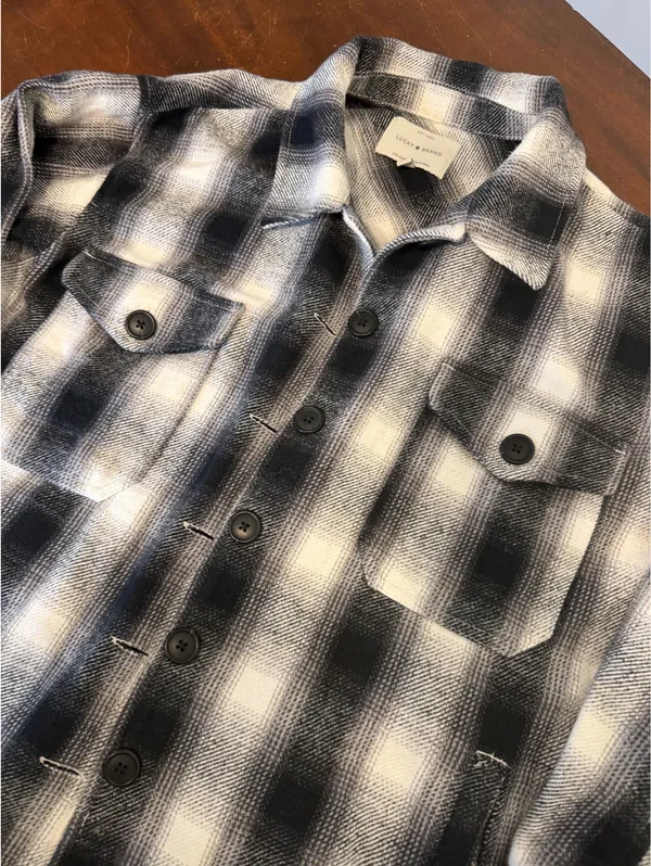 Women’s black and white plaid Lucky Brand jacket button up large - Image 2