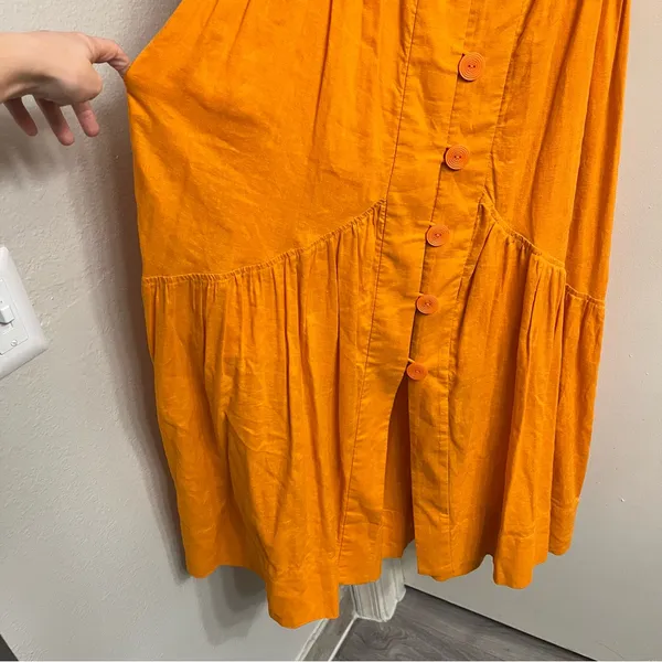 Anthropologie Orange Flutter Sleeve Button Front Midi Dress XS - Image 6