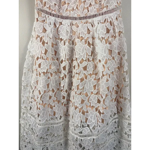 Just Me White Floral Lace Sweetheart Cocktail‎ Dress Nude Lining Small - Image 10