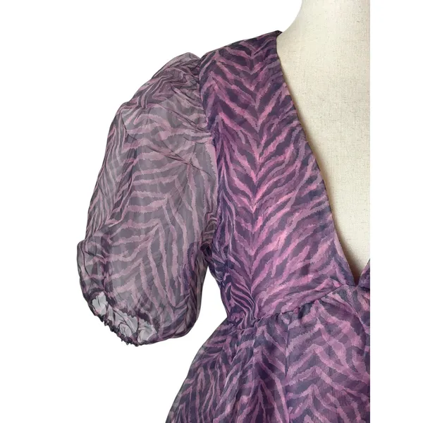 Endless‎ Rose Ella Organza Babydoll Mini Dress Women Medium Purple Zebra Print - Image 5