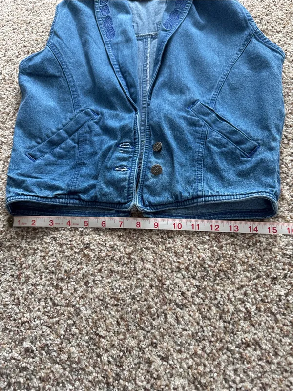 Denim Vest with Embroidered Shawl Collar vintage - Image 12