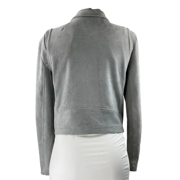 Olivaceous Women's Gray Faux Suede Collar Asymmetric Zip Up Moto Coat Jacket M - Image 3