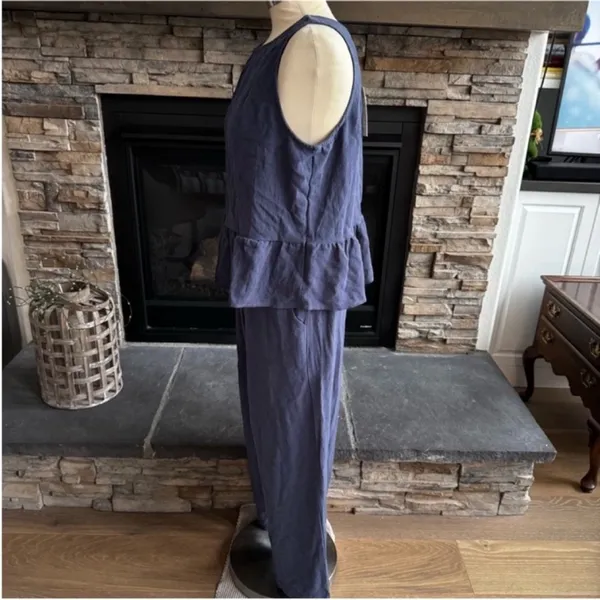 Elegant Blue Pants with Ruffled Peplum Top 2 Piece Set - Image 15