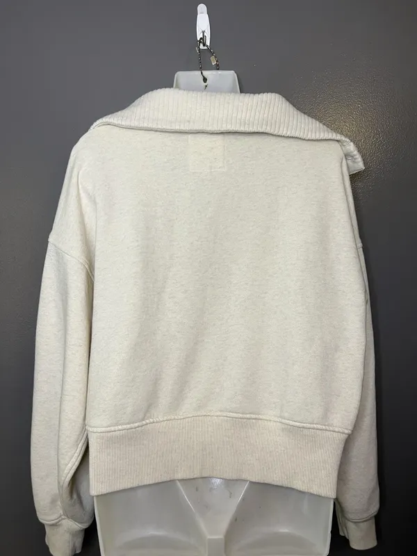 Aerie Sweatshirt Womens Medium White Button High Neck Fleece Pullover Relaxed - Image 6